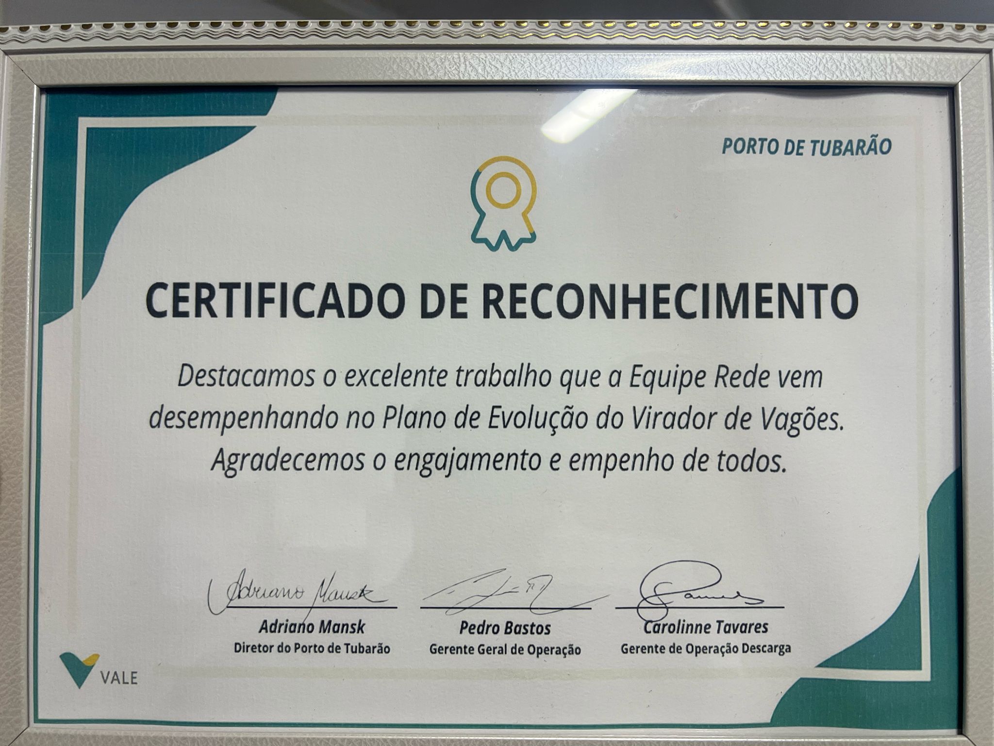 Reconhecimento de Excelência: Certificado da Vale Celebra Nossa Dedicação